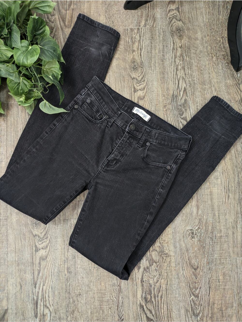 Madewell Denim Jeans Alley Straight Dark Grey Black Distressed Boho Size 27
